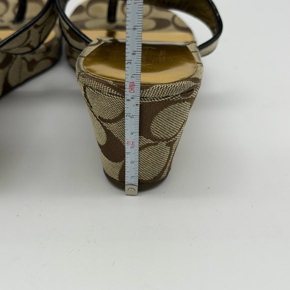 Coach Brown Signature Jacquard Thong Sandals with Gold Medallions - Picture 3 of 9
